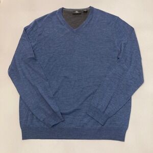 Calvin Klein Blue V Neck 100% Merino Wool Sweater Men's XL‎ Fine